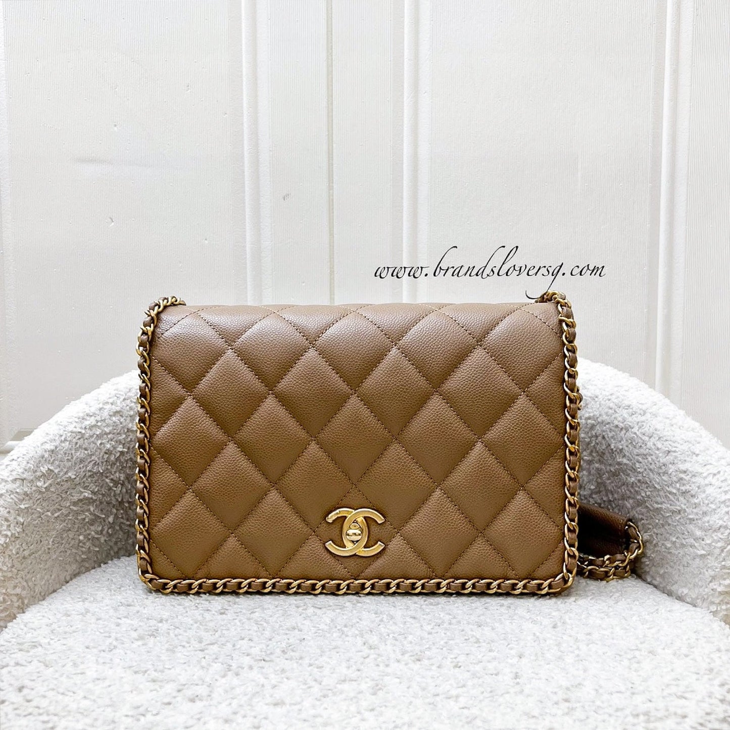 Chanel 22B Never Ending Chain Flap in Milk Tea Beige Caviar and AGHW (Model: AS3468)