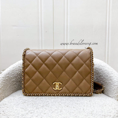 Chanel 22B Never Ending Chain Flap in Milk Tea Beige Caviar and AGHW (Model: AS3468)
