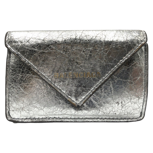 Balenciaga Silver Leather Tri-Fold Wallet