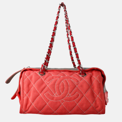 Chanel Rhombus Red Quilted Denim Medium CC Chain Bowler Bag, 2009-2010