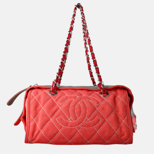 Chanel Rhombus Red Quilted Denim Medium CC Chain Bowler Bag, 2009-2010