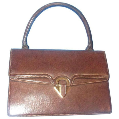 Gucci Brown Boar Skin Leather Satchel With Contrast Stitching And Gold Accents