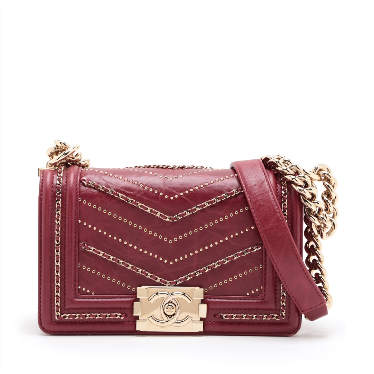 Chanel Mini Boy Chanel Leather Chain Shoulder Bag V Stick Bordeaux G