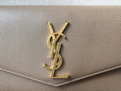 Yves Saint Laurent (YSL) Dark Beige Uptown Chain Wallet