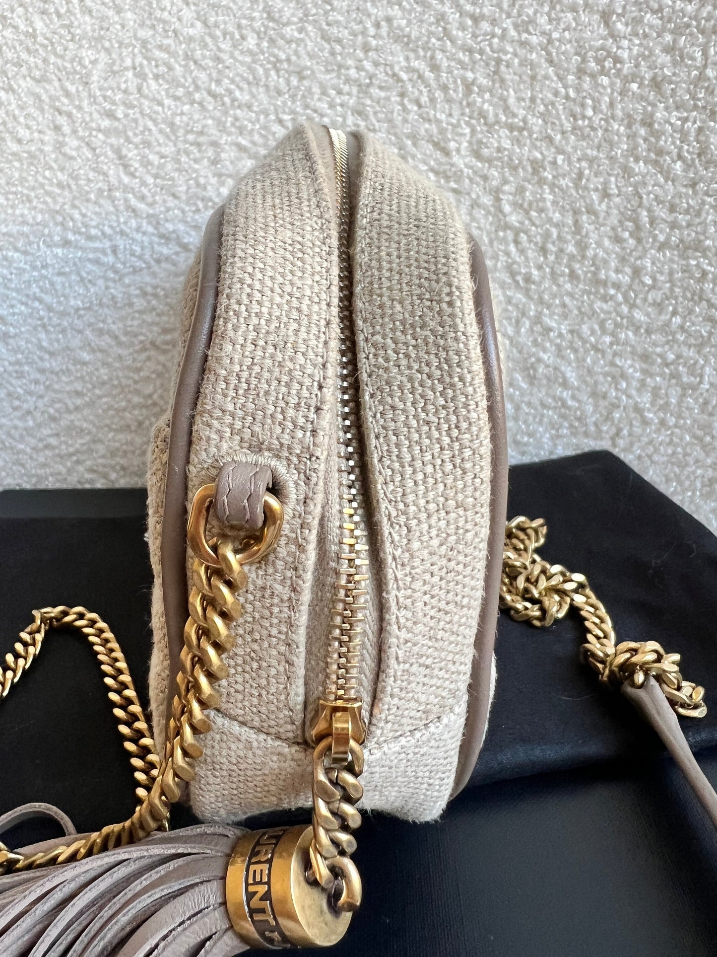 Yves Saint Laurent (YSL) Beige Linen Mini Lou Camera Bag