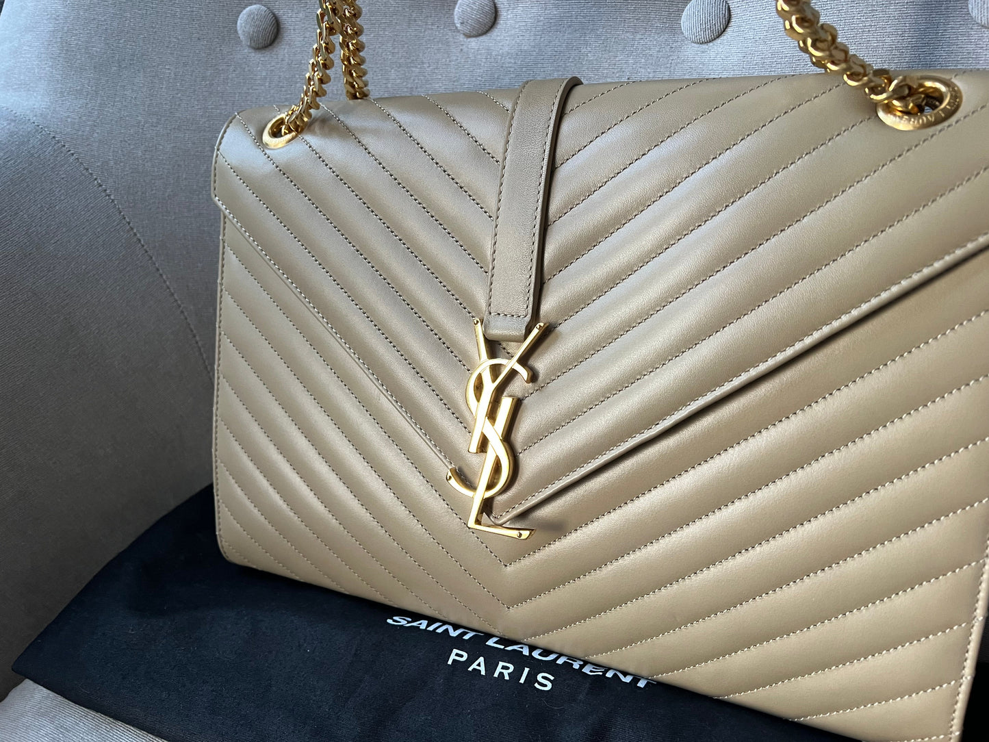 Yves Saint Laurent (YSL) Large Beige Envelope Bag