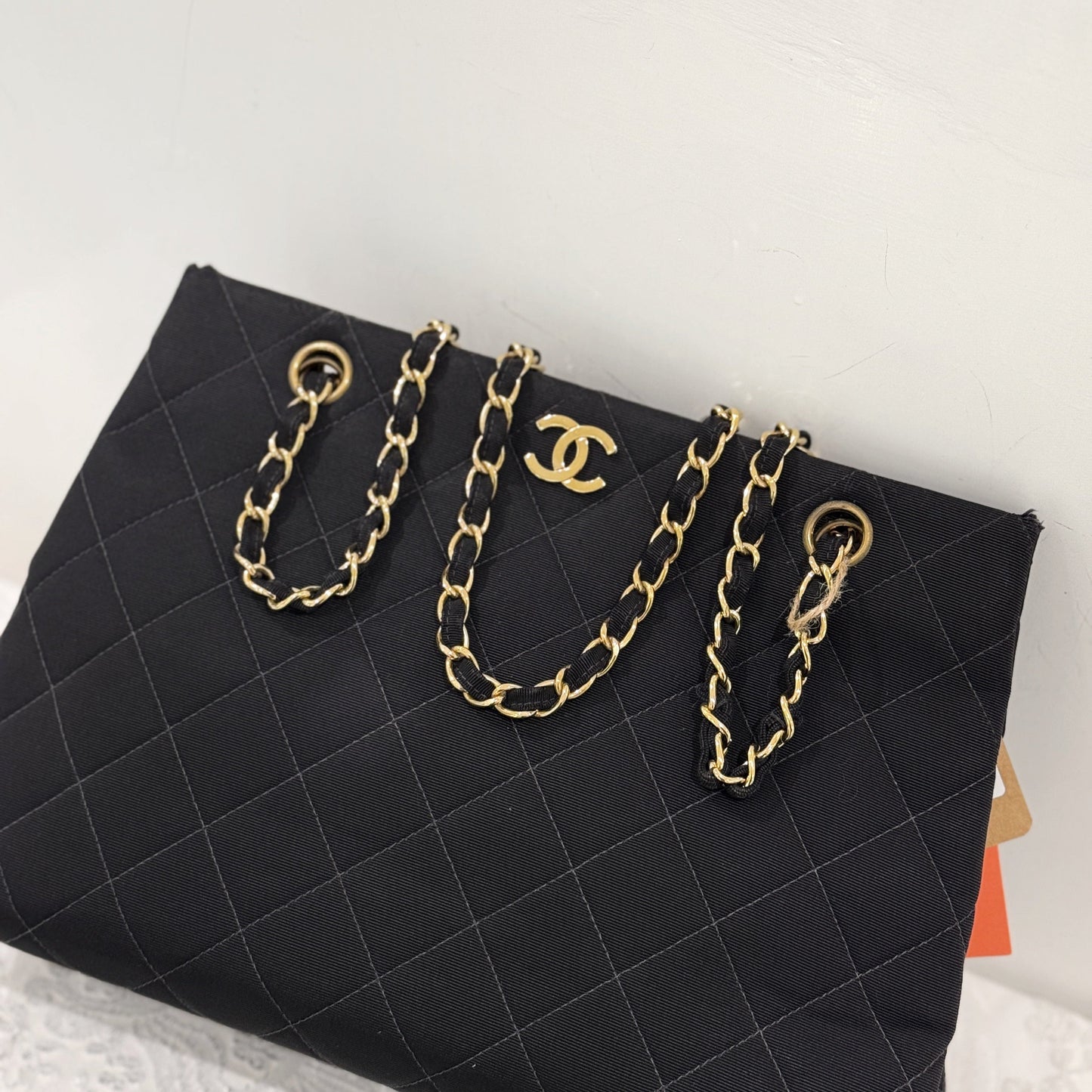 Chanel vintage quilted canvas chain tote