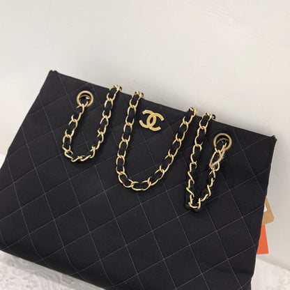 Chanel vintage quilted canvas chain tote
