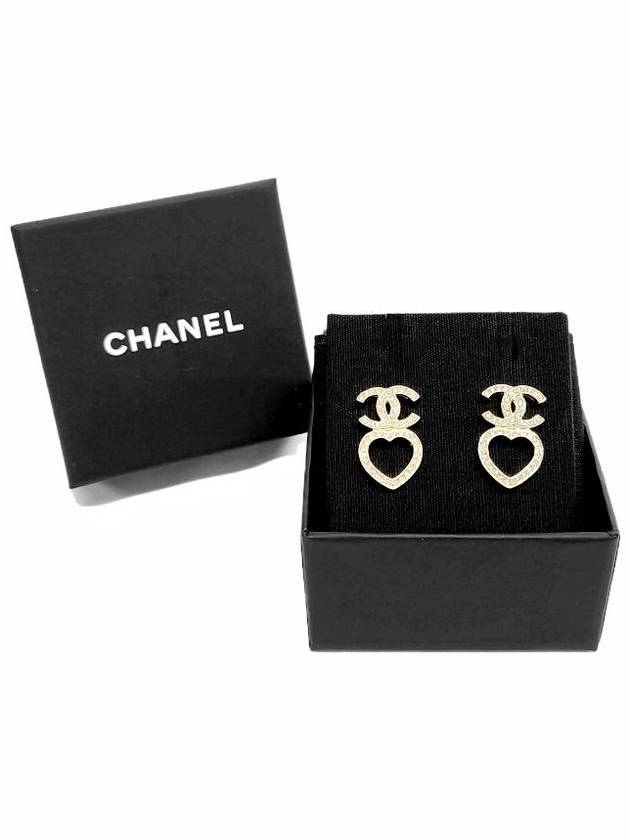 CC Logo Heart Crystal Earrings Gold Chanel