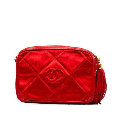 Chanel Matrases Cocomark Chain Fringe Chain houlder Bag Red Leather Saten  Chanel