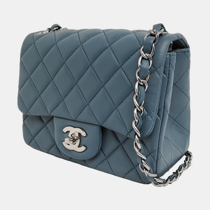 Chanel Classic Flap Mini Square Misty Blue Grey Lambskin Crossbody Bag, 2012-2013