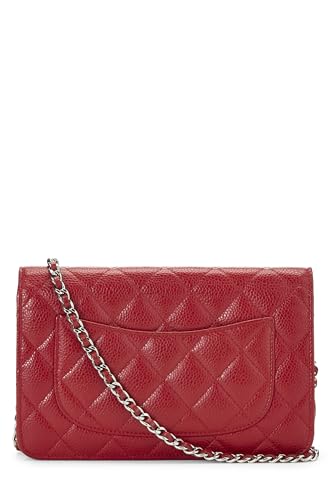 Chanel,  Red Caviar Classic Quilted Wallet On Chain (WOC), Red