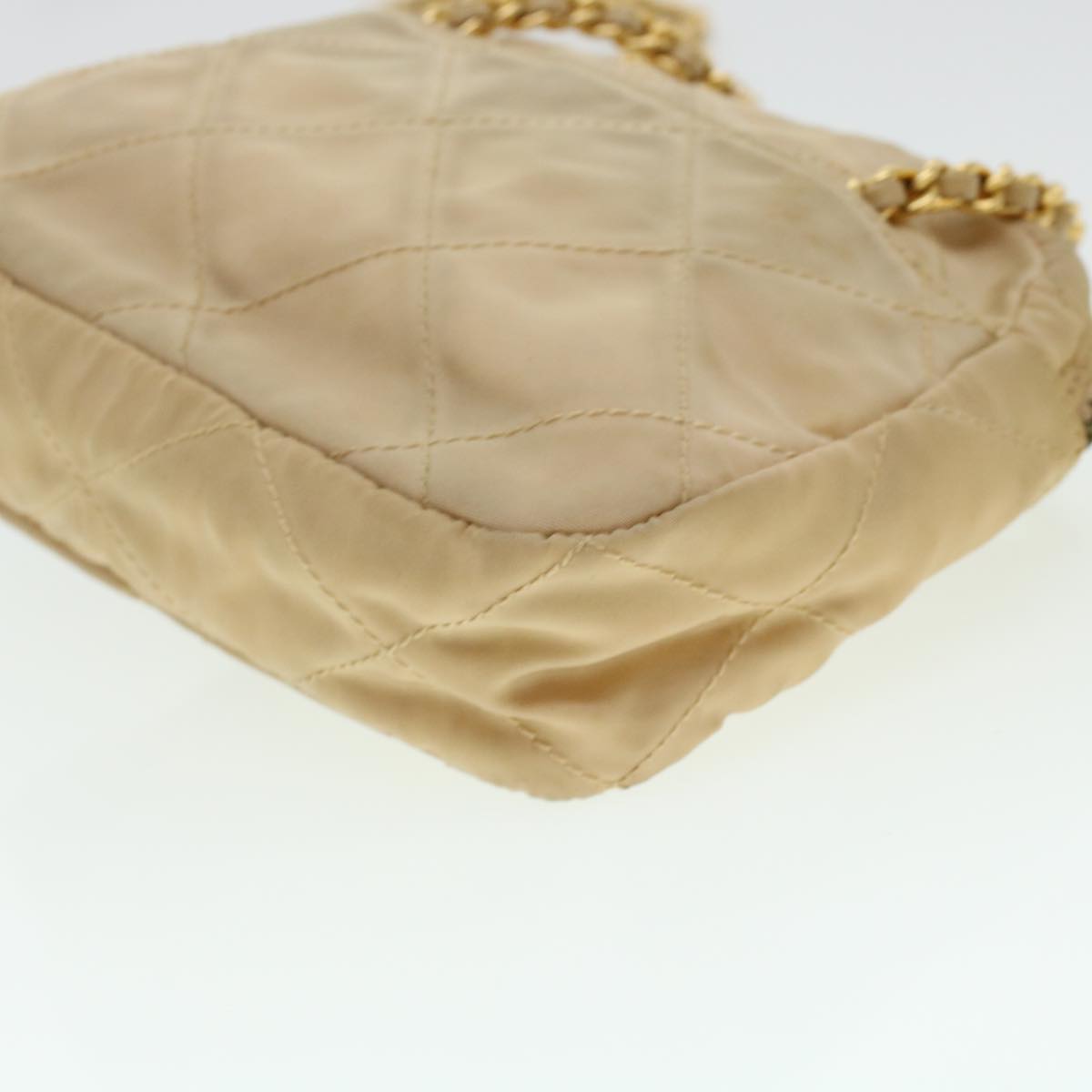 Prada Quilted Chain Shoulder Bag Nylon Beige  41312