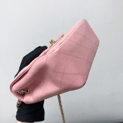 Vintage Mini Square Flap Bag in Pink Quilted Caviar Leather GHW