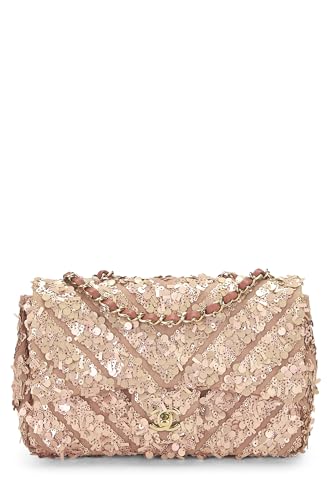 Chanel,  Pink Sequin Chevron Flap Medium, Pink