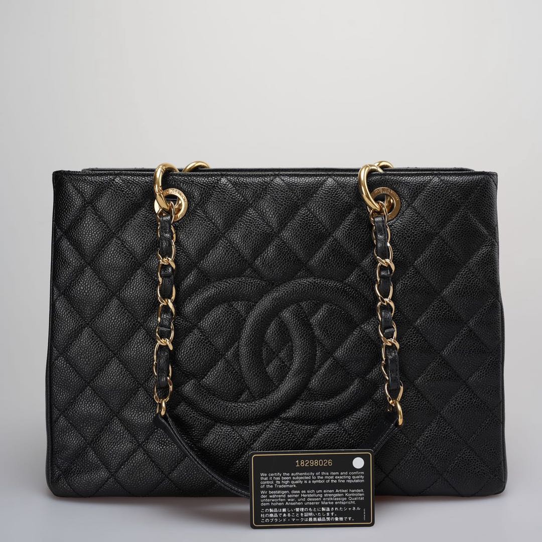 Chanel Medium Grand Shopping Tote Black GST Bag in Caviar Leather with Gold Hardware 2014
