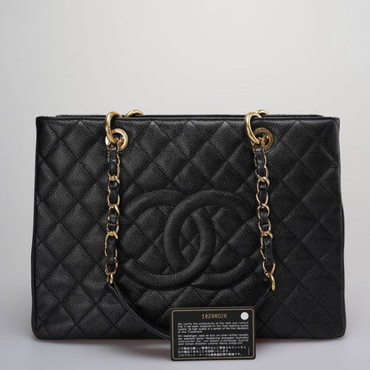 Chanel Medium Grand Shopping Tote Black GST Bag in Caviar Leather with Gold Hardware 2014