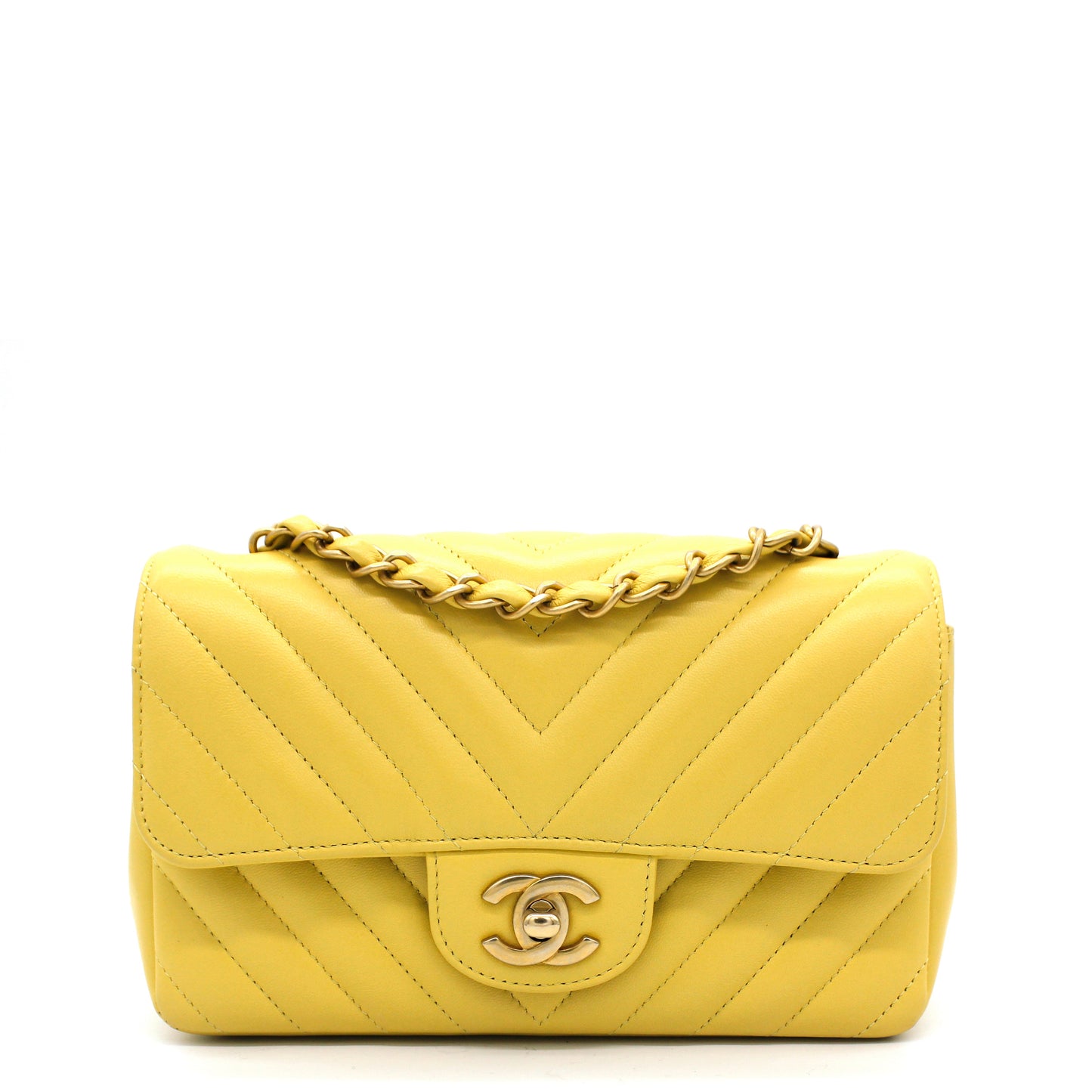 Classic Flap Mini Chevron Lambskin Yellow