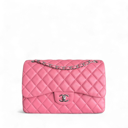 Chanel Classic Flap Jumbo - Double Flap 30CM Quilted Lambskin Sakura Pink Silver Hardware Series 18