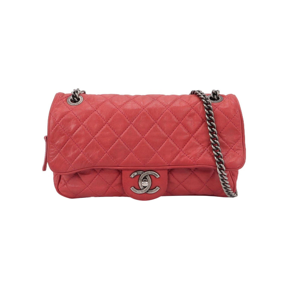 Chanel Shiva Flap Bag Distressed Pink Aged Calfskin Leather Antiqued Silver Hardware