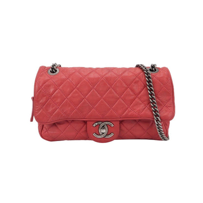Chanel Shiva Flap Bag Distressed Pink Aged Calfskin Leather Antiqued Silver Hardware