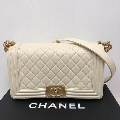 Old Medium Le Boy in Quilted Cream Calfskin with GHW