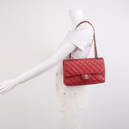Chanel Timeless Classic Flap Medium Red Caviar Leather Silver Hardware
