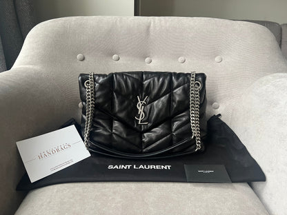 Yves Saint Laurent (YSL) Medium Black Quilted Puffer Silver Hardware