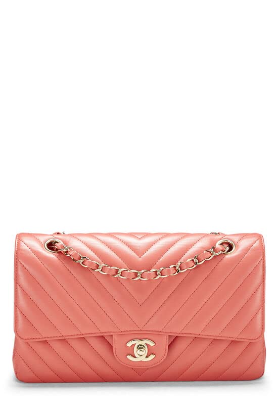 CHANEL,  Pink Chevron Lambskin Classic Double Flap Medium, Pink