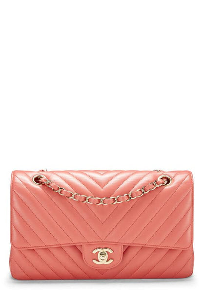 CHANEL,  Pink Chevron Lambskin Classic Double Flap Medium, Pink