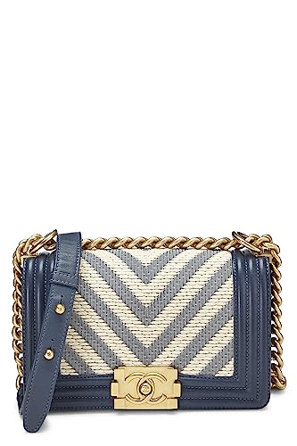 Chanel,  Blue Woven Chevron Boy Bag Small, Blue