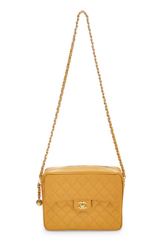 CHANEL,  Yellow Quilted Caviar Pocket Camera Bag Large, Yellow