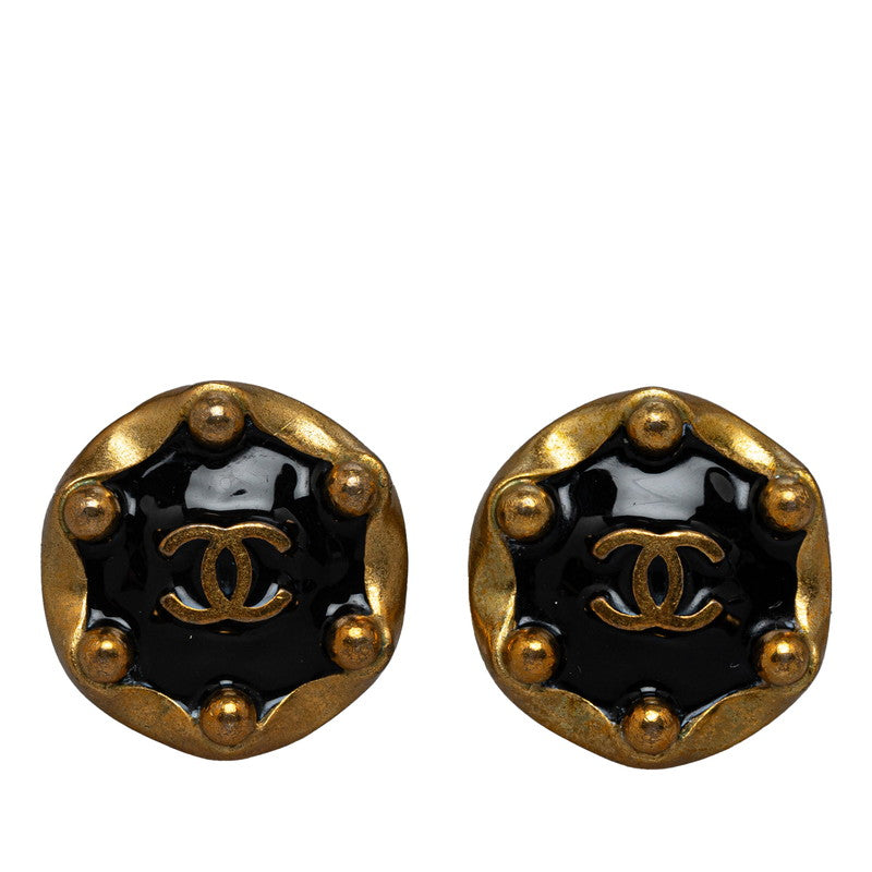 Chanel Vintage Coco Round Earrings Gold Black   Chanel