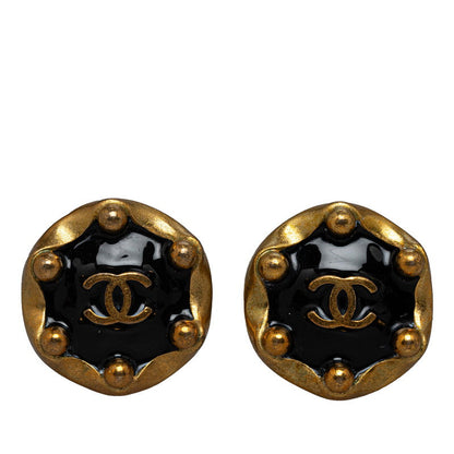 Chanel Vintage Coco Round Earrings Gold Black   Chanel