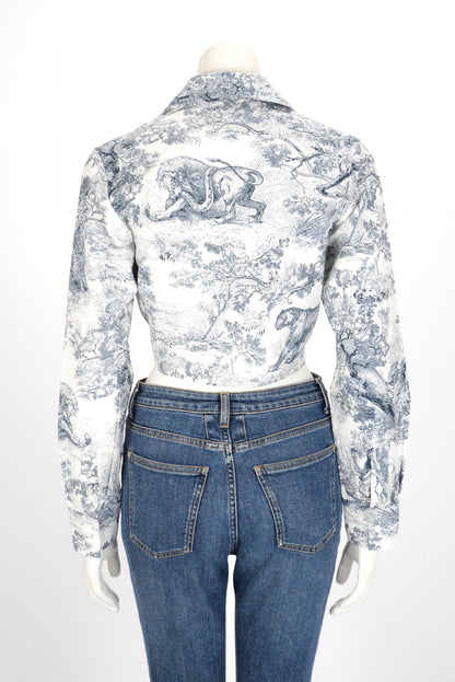 Dior Blue Toile de Jouy Savage Dioriviera Cropped Tie Blouse FR 36