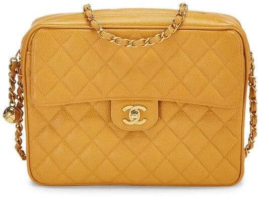 CHANEL,  Yellow Quilted Caviar Pocket Camera Bag Large, Yellow