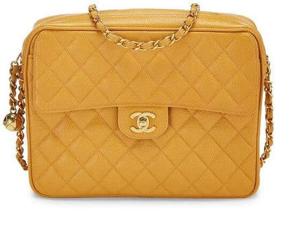 CHANEL,  Yellow Quilted Caviar Pocket Camera Bag Large, Yellow