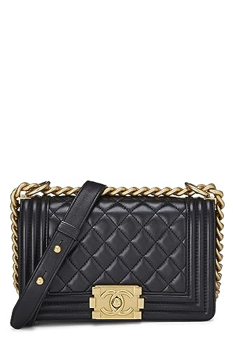 Chanel,  Black Quilted Lambskin Boy Bag Small, Black