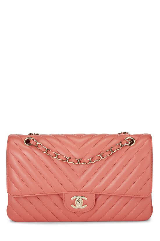 CHANEL,  Pink Chevron Lambskin Classic Double Flap Medium, Pink