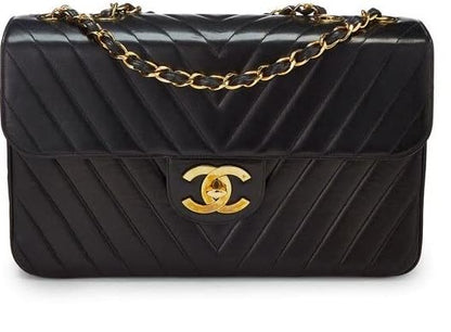 CHANEL,  Black Chevron Lambskin Half Flap Maxi, Black