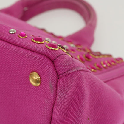 PRADA Bijoux Kanapa MM Hand Bag Canvas Pink Auth 42105