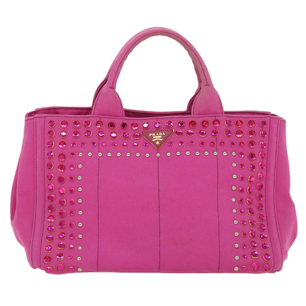 PRADA Bijoux Kanapa MM Hand Bag Canvas Pink Auth 42105