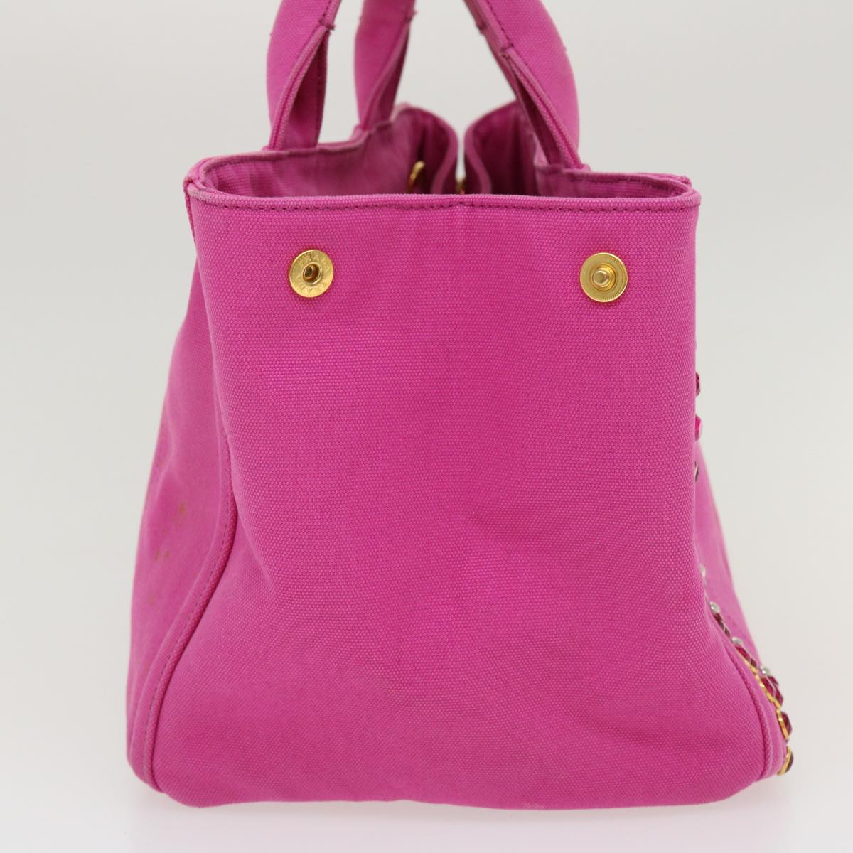 PRADA Bijoux Kanapa MM Hand Bag Canvas Pink Auth 42105