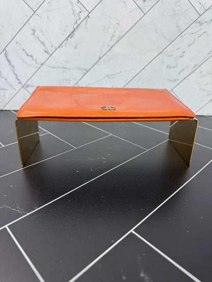 Chanel Orange Patent Leather Long Wallet