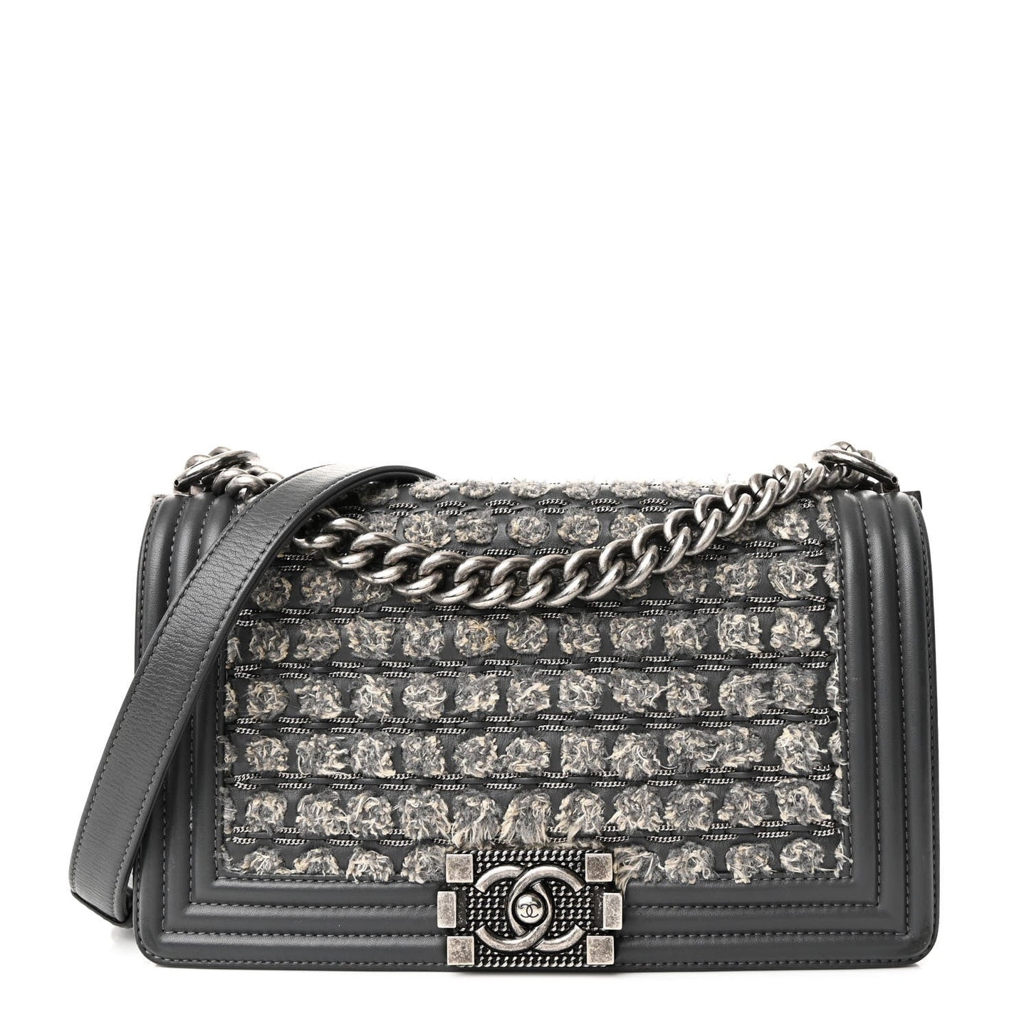 Tweed Calfskin Medium Boy Flap Grey