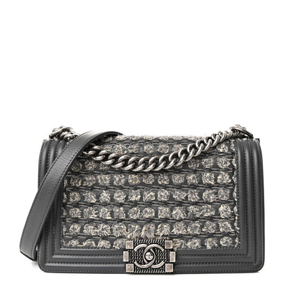 Tweed Calfskin Medium Boy Flap Grey