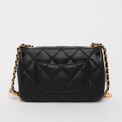 Chanel Black Lambskin Mini Rectangular Heart Chain Flap Bag