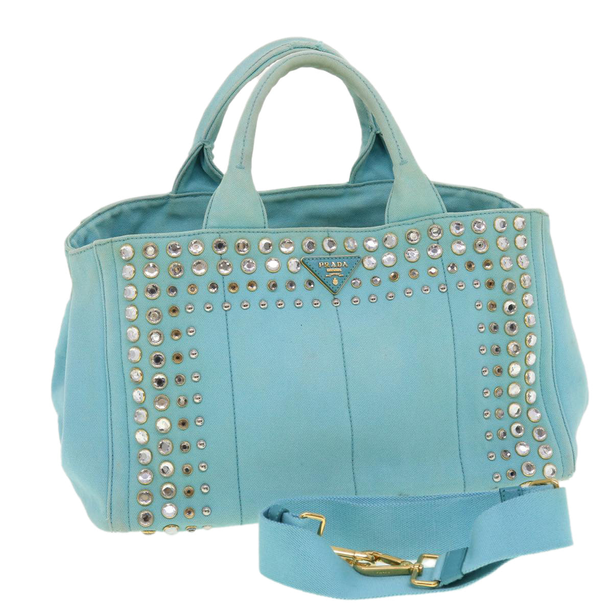 PRADA Bijoux Canapa Hand Bag Canvas 2way Light Blue Auth 42439