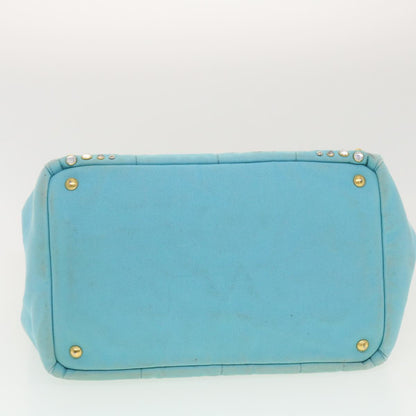 PRADA Bijoux Canapa Hand Bag Canvas 2way Light Blue Auth 42439