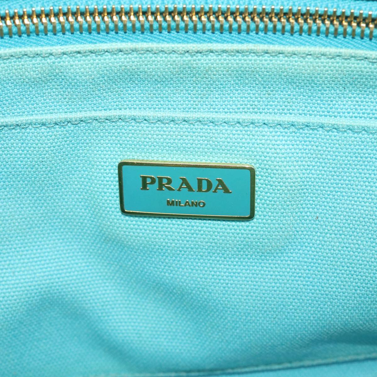 PRADA Bijoux Canapa Hand Bag Canvas 2way Light Blue Auth 42439